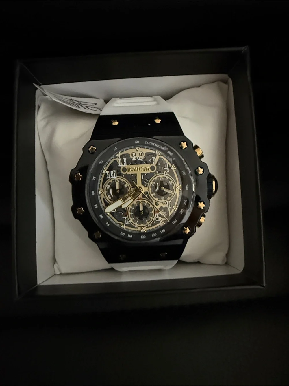 Invicta NEW with Box Black, Gold & White Skeleton Chronograph Watch 44mm